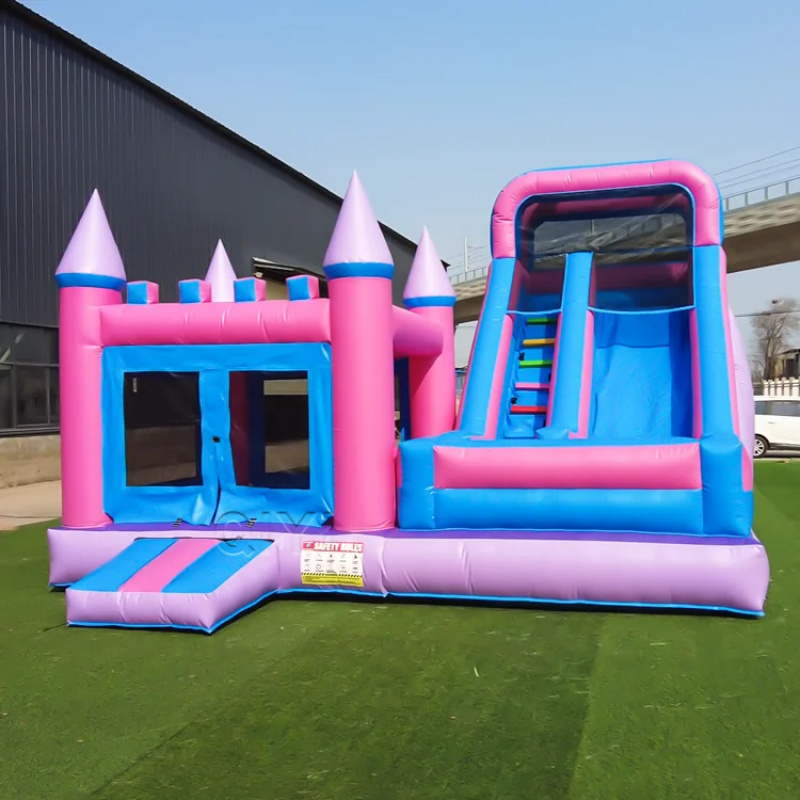 Kids Outdoor House With Slide - Commercial Bounce House Colorful Luxury Commercial