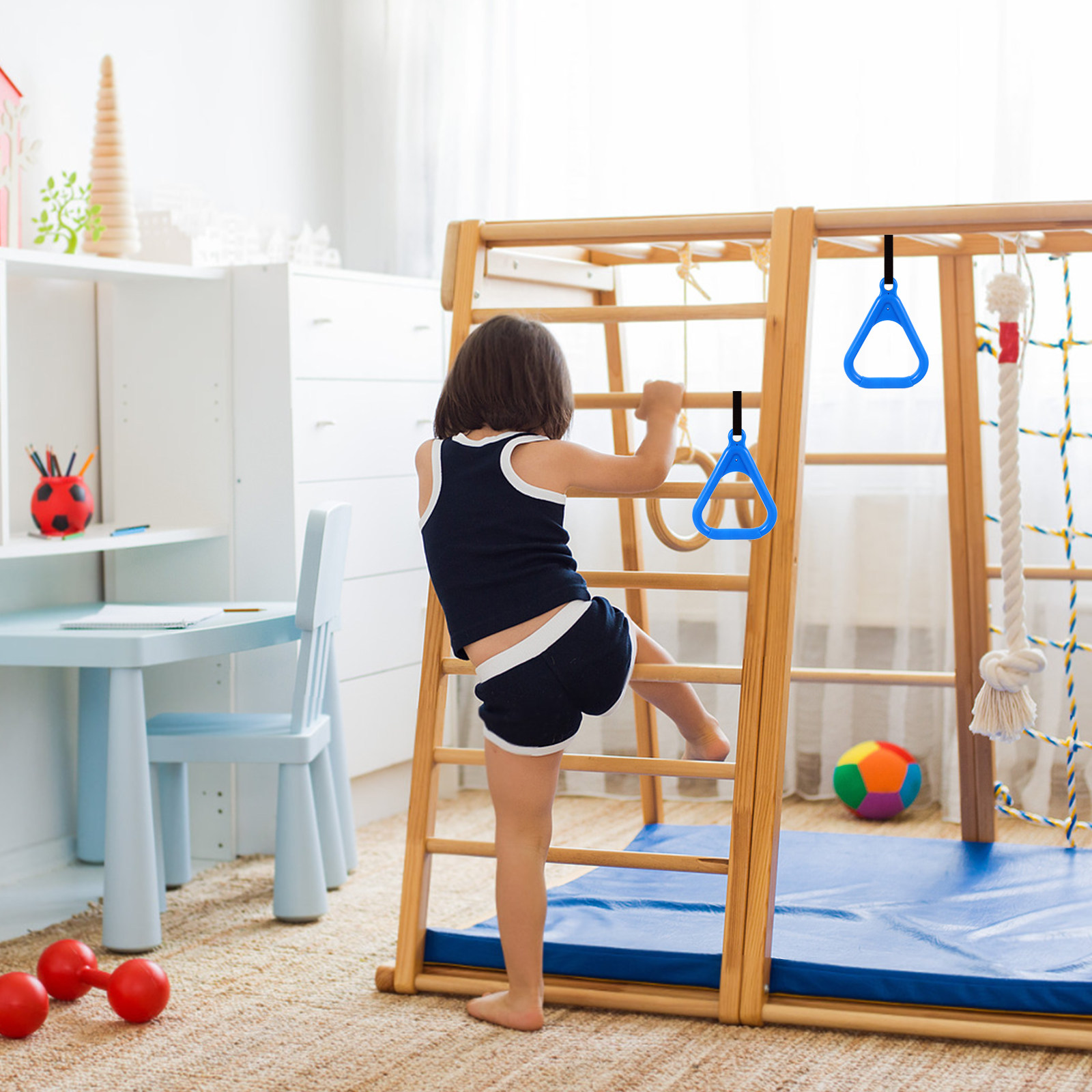 Kids Outdoor Obstacle Course Equipment - 2Pcs Kids Climbing Rings Gymnastic Swing