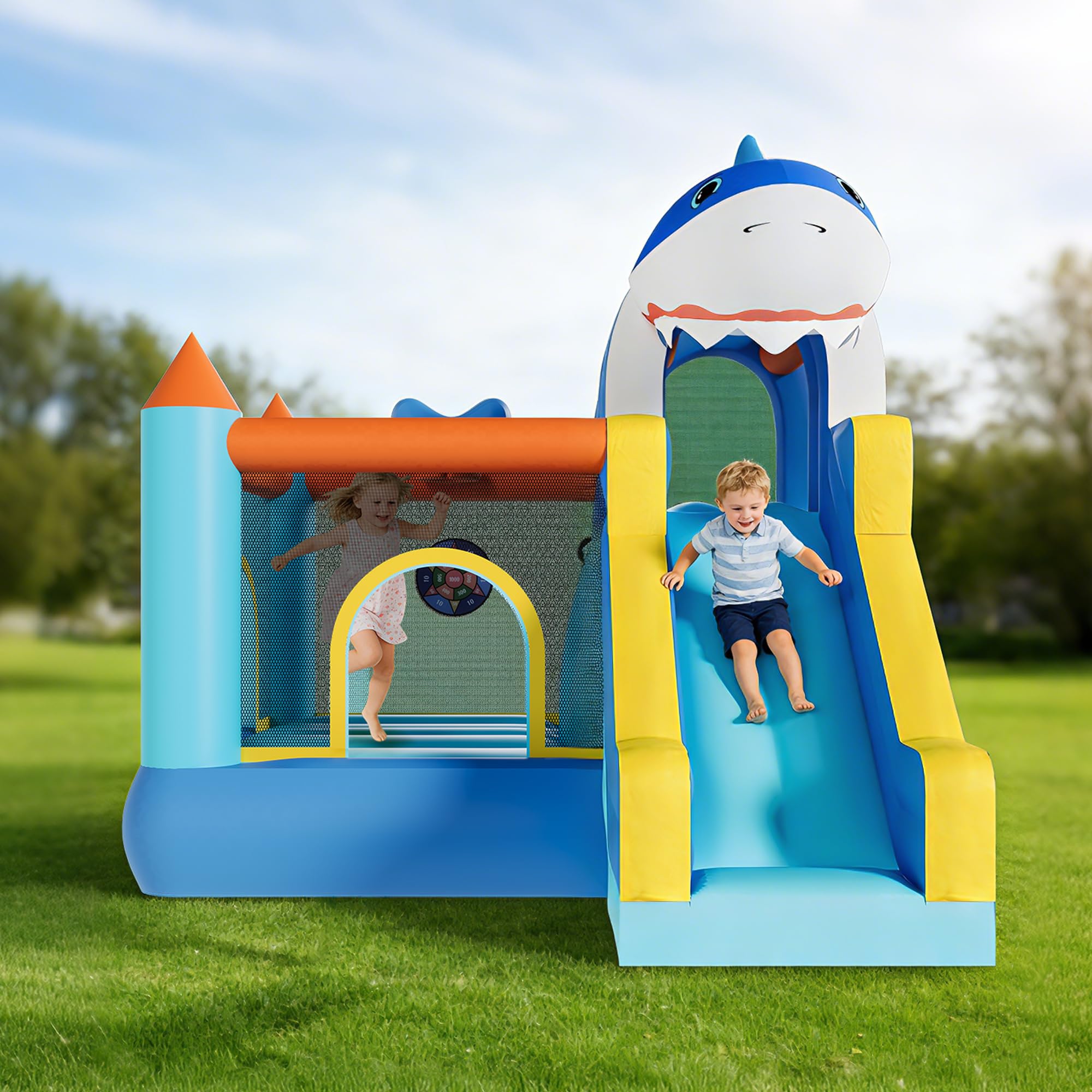 Kids Outdoor House With Slide - Inflatable Bounce House With Slide &