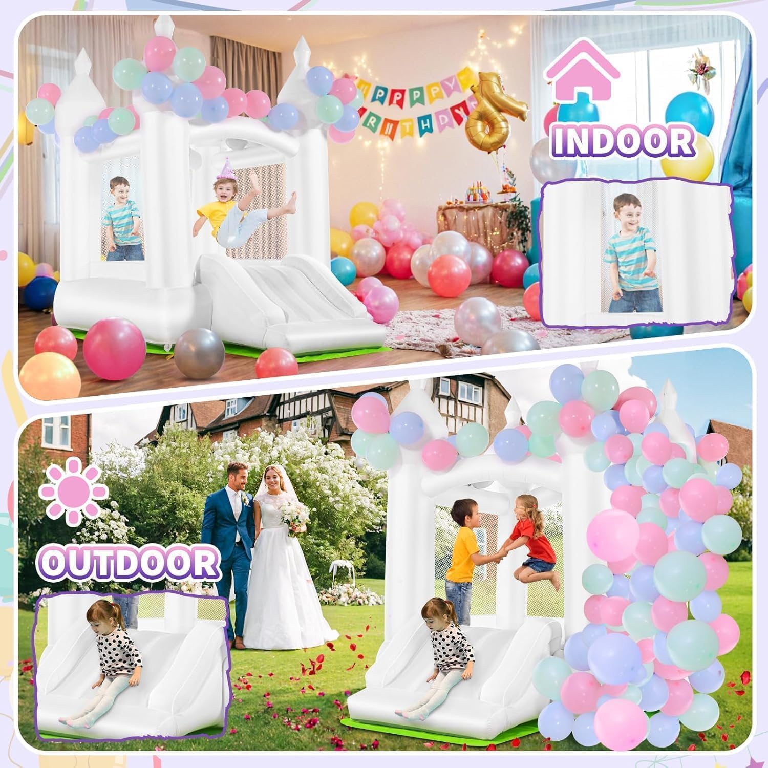 White Bounce House Indoor Outd - đánh giá và giá Kids Outdoor House With Slide