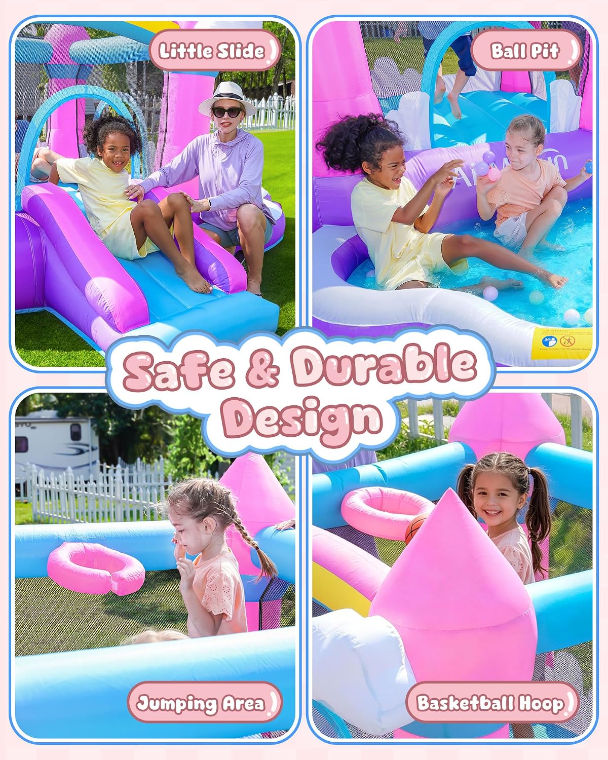 Pink Indoor/Outdoor Inflatable - đánh giá và giá Kids Outdoor House With Slide