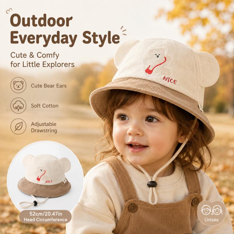 Kids Bear Ear Bucket Hat Soft  - đánh giá và giá Kids Outdoor Hat